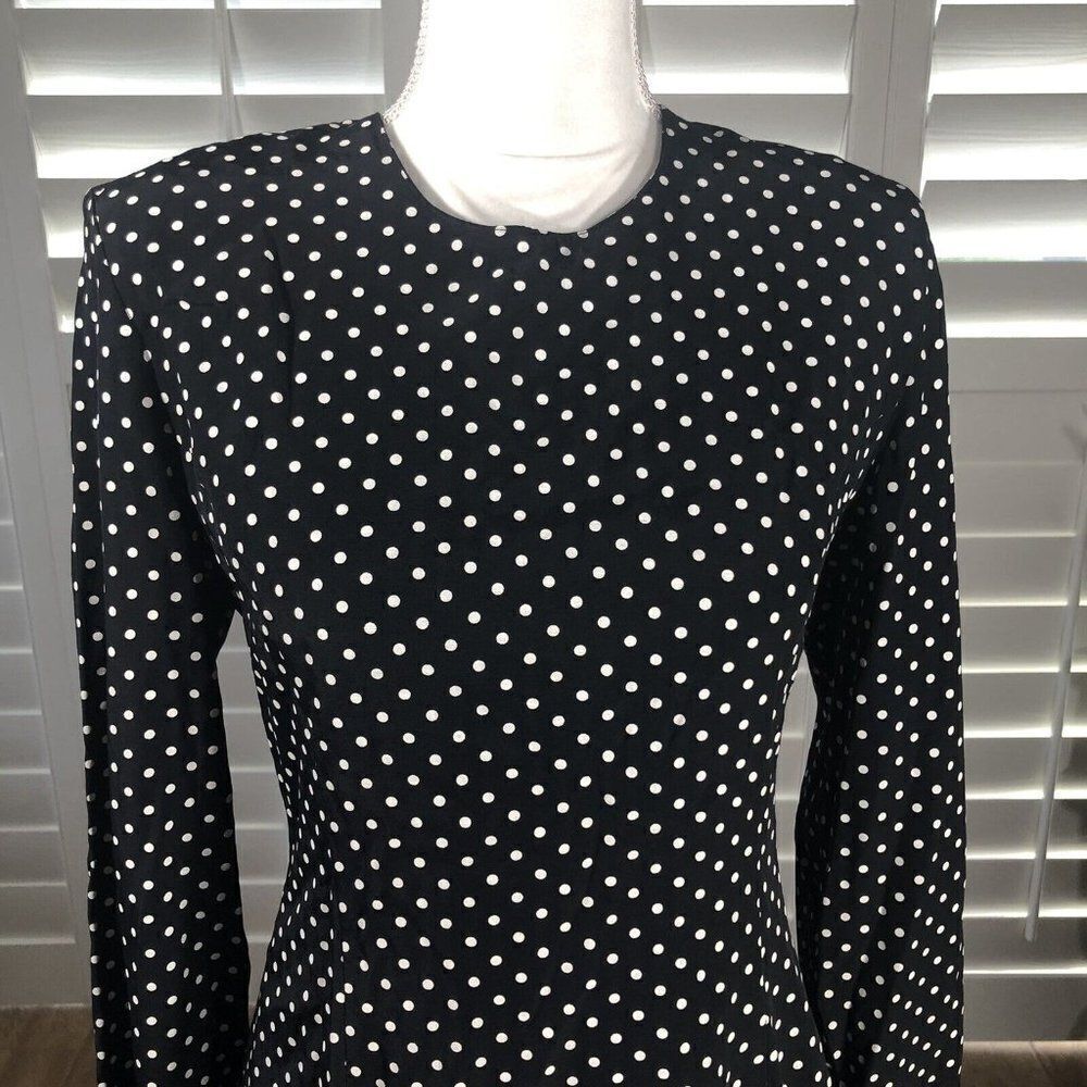 Vtg 80s D Frank Polka Dot Dress 12 NEW A Line Black Tiered Skirt Cute Flirty Fun
